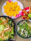 Cơm chay   Mì bún xào rau củ   Canh mướp nấm   Chả giò chay