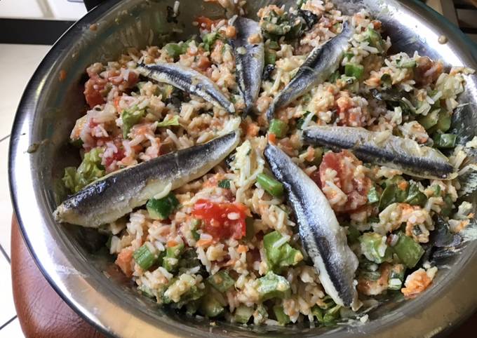 Recette de Récompensé Salade de riz épicée aux légumes et anchois sauce crème