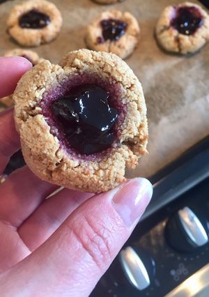 A picture of Almond & Plum Jam Thumbprint Cookies (Gluten Free, Vegan).