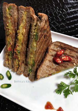 A picture of Pan Grilled Paneer Sandwich.