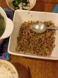 Salty pork mince and Spinach soup