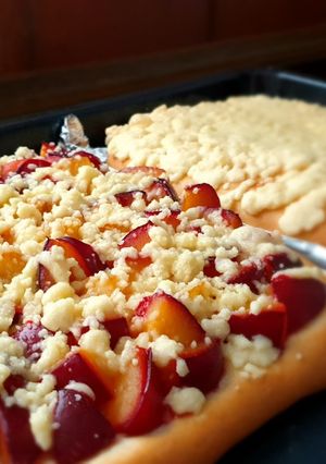 A picture of One dough for 3 different bread variation (crumble bread, plum crumble bread, bread roll).
