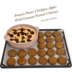 A picture of Protein Power Chickpea Appes with Coconut Peanut Chutney (Kala chana breakfast).
