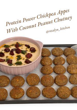 A picture of Protein Power Chickpea Appes with Coconut Peanut Chutney (Kala chana breakfast).