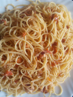A picture of Fried egg spaghetti.