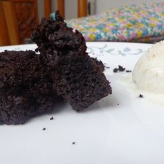 A picture of Rich, super moist, eggless, wholewheat dark chocolate cake.