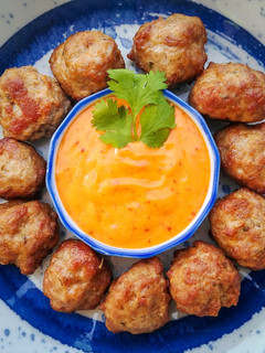 A picture of Meatballs with Gochujang Mayo.