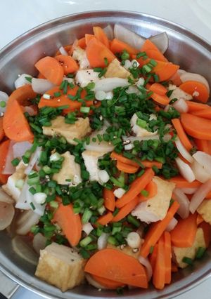 Hình của món Tàu hủ xào rau củ.