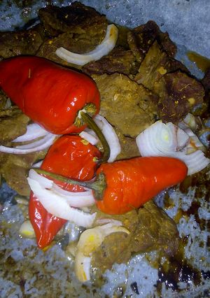 A picture of Ketchup marinated grilled meat.