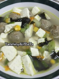 Foto resep Sop nori tahu jagung campur baso yam2