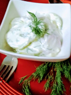 A picture of Creamy Cucumber Salad With Dil.