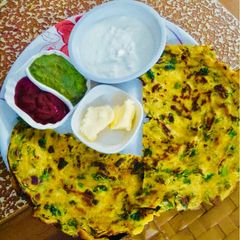 A picture of Besan methi cheela chickpea flour and fenugreek chila.