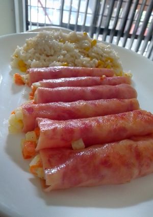 Una foto de Rollos de jamón rellenos de papa y zanahoria
