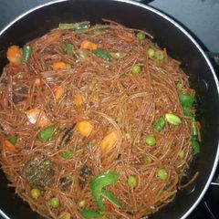 A picture of Brown spaghetti.
