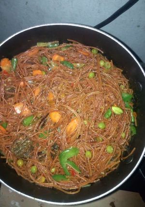 A picture of Brown spaghetti.