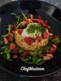 Spicy-Tangy Risotto with Lemon Zest-Parsley-Honey Glazed Mozzarella and Crispy Back Bacon