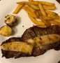 Recipe 🥰Dinner for 2 date night 😍 Grilled steak, wt (grilled banana)stuffed spinach mushrooms and fries❤️ the So Delicious Perfect