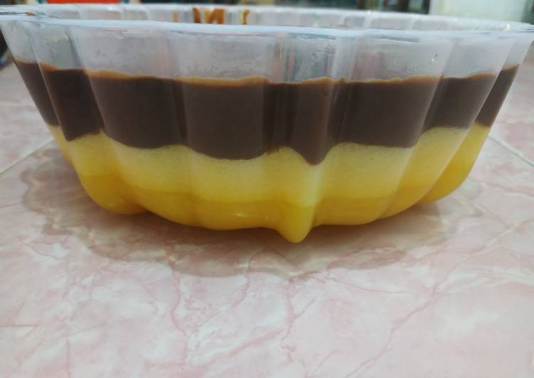 Resep Puding busa jeruk lapis coklat Anti Gagal