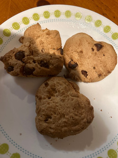 A picture of Heart shaped chocolate chip cookies.