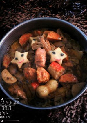 Foto resep Mushroom salmon and black pepper fish meatballs