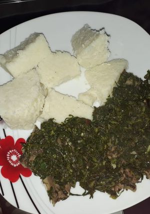 A picture of Ugali nyama-spinach #localfoodcontest_mombasa.