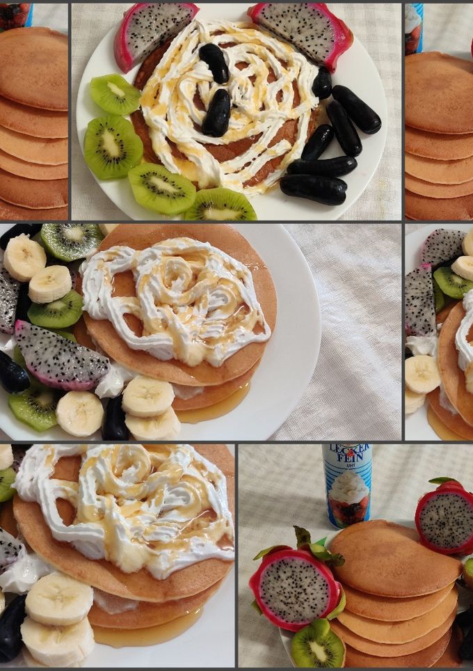 صورة لوصفة بان كيك 🥞الفاكهة🥝 والكريما