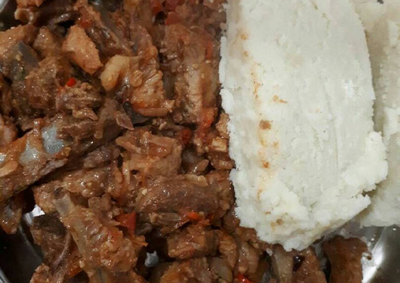 Fried pork with ugali