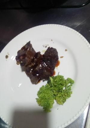 Una foto de Filete de ternera o beef steak con salsa BBQ