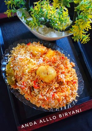 A picture of Anda alllo biryani.