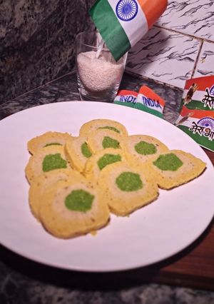 A picture of Kesariya tri-colour mawa roll.