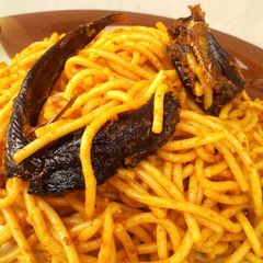 A picture of Palm Oil Spaghetti.
