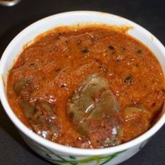 Aubergines in Peanut and Garlic gravy A picture of Aubergines in Peanut and Garlic gravy.