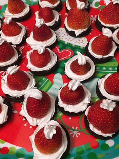A picture of Santa hats.