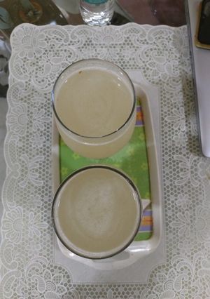 A picture of Dates and raw mango sherbat.