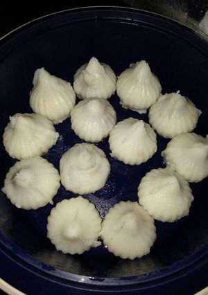 A picture of Steamed rice modak.
