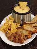 Potato Skin Dippers with Sausage Cheese Dip with Chips and Meatballs