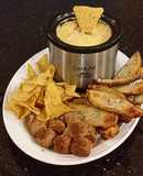 Potato Skin Dippers with Sausage Cheese Dip with Chips and Meatballs