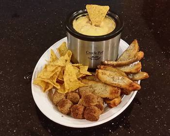 Unique Recipe Potato Skin Dippers with Sausage Cheese Dip with Chips and Meatballs Delicious