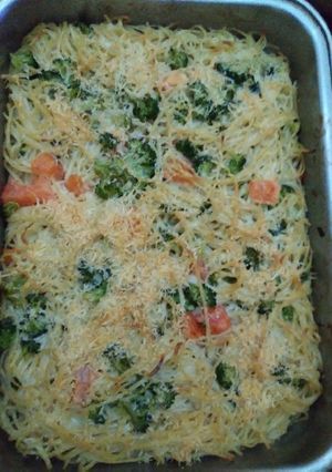 Una foto de Fideos gratinados