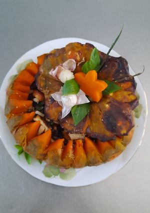 Hình của món Bí đỏ nướng nấm chay.