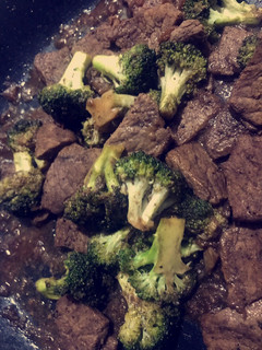 A picture of Steak with Broccoli and Soy Sauce.