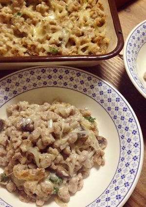 A picture of Whole Wheat Käsespätzle with Mushrooms.