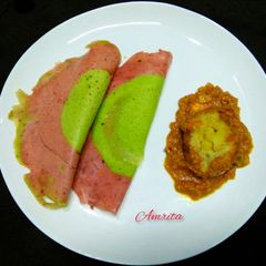 A picture of Printed Dosa with Alo podi masala.