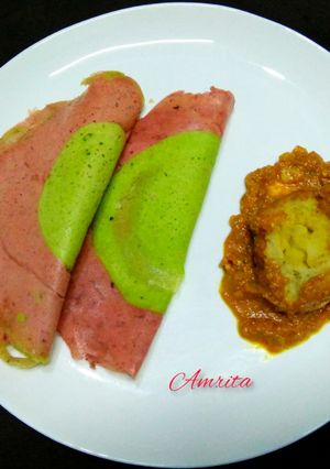 A picture of Printed Dosa with Alo podi masala.