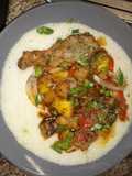 Sweet & Spicy Pineapple chicken legs on grits