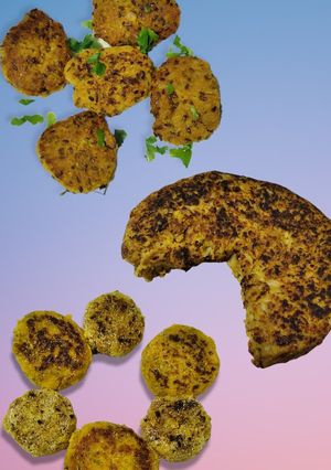 Una foto de 3 recetas veganas en 1 🤩😋 -buñuelos, bocaditos, tortilla- :)