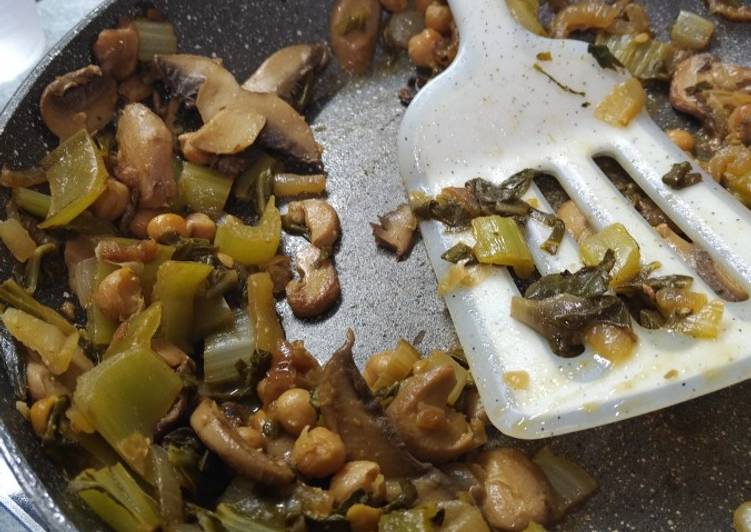 Swiss Chard and Mushroom Stir-fry with Spaghetti