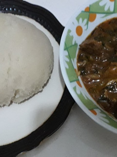 A picture of Semo and ogbono soup.