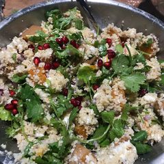 A picture of Butternut squash, feta, pomegranate salad.
