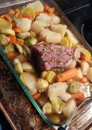 A picture of Corned Beef & Vegetable Bake.